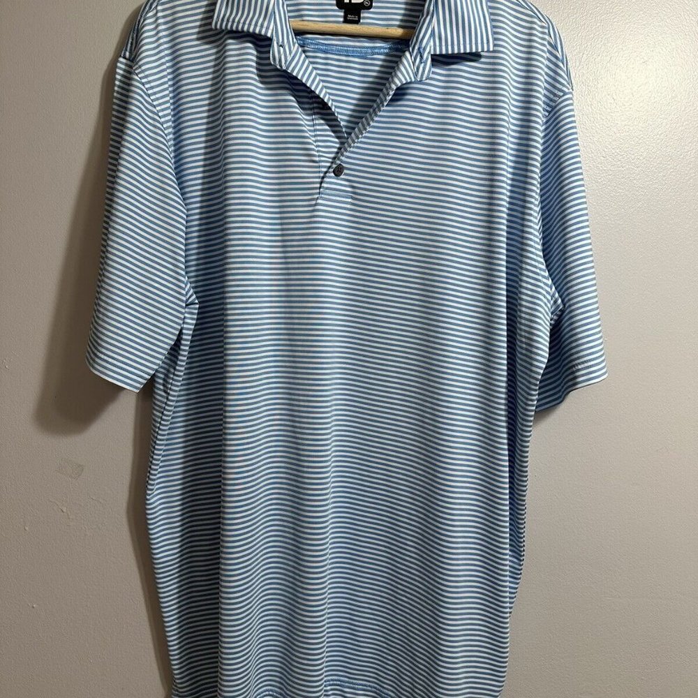 FJ Foot Joy Golf Polo Men's White Blue Striped Short Sleeve Pullover Shirt SZ XL